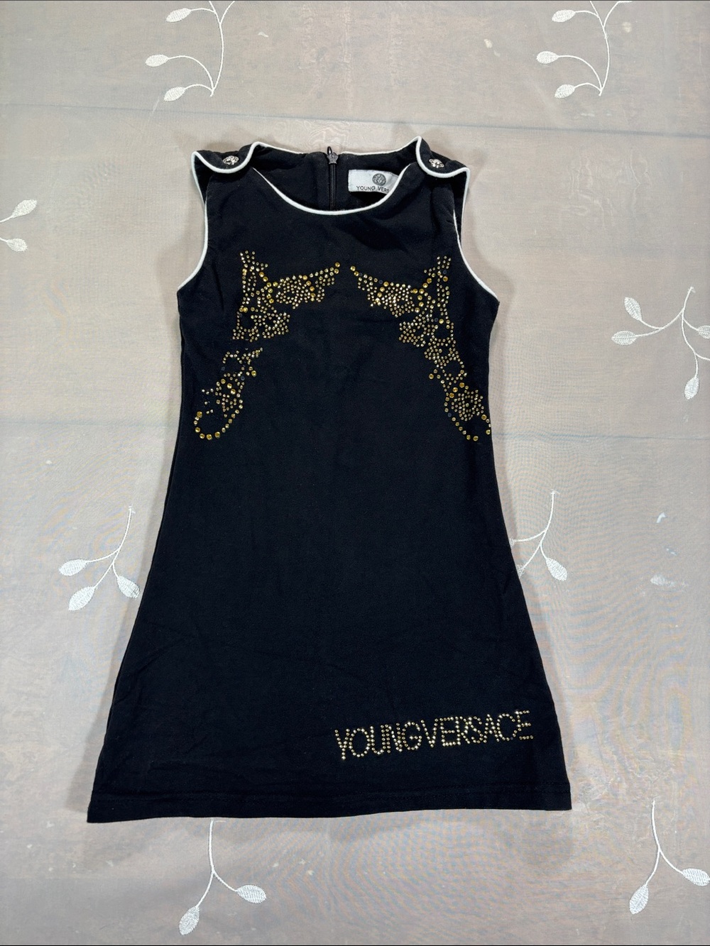 Young Versace Black Sleeveless Girls' Dress with Gold Stud Accents Logo Sz 2A